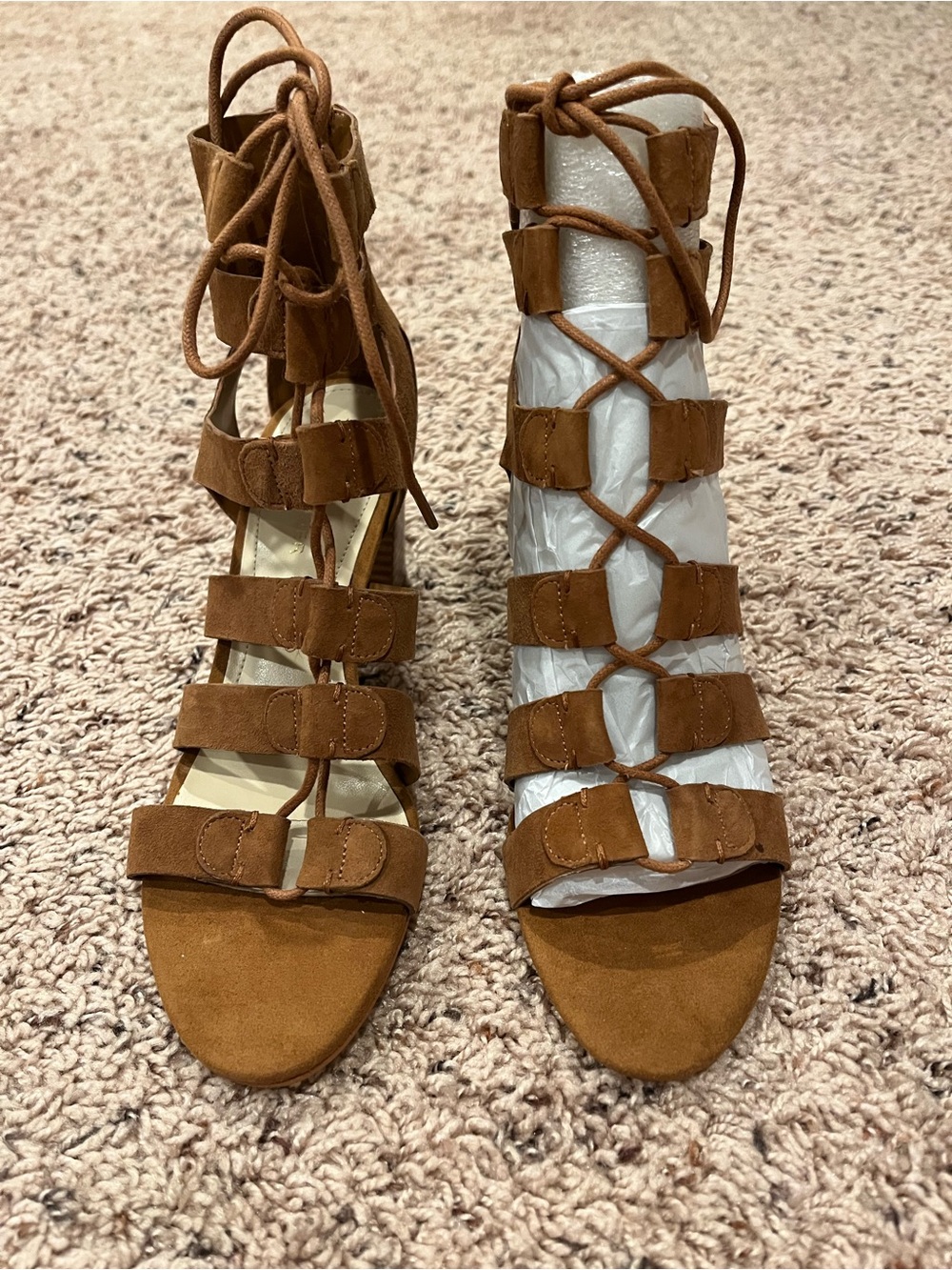 Marc Fisher Paradox Brown Suede Lace-Up Gladiator Heels